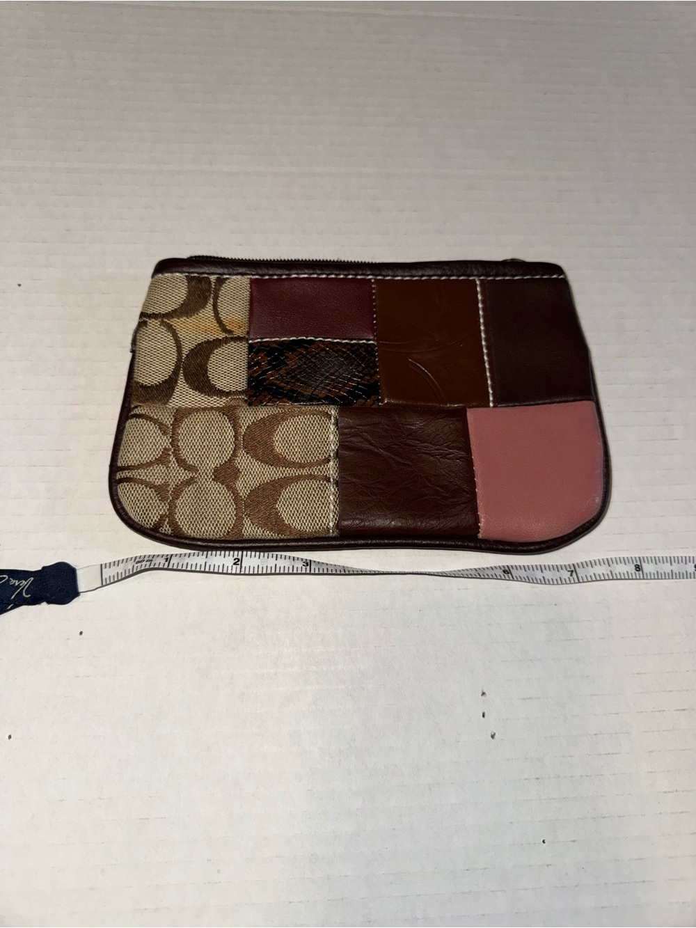 Coach Patchwork Signature Tan Brown Pink Wristlet Wallet